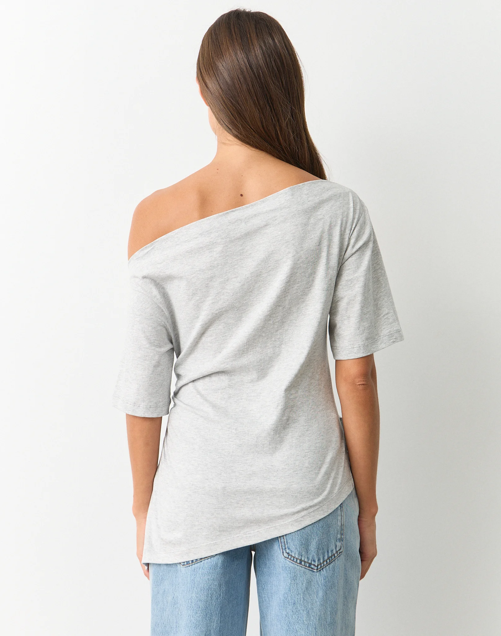 Asymmetrical Off Shoulder Tee Pale Grey Marle 4 Asymmetrical Off Shoulder Tee Pale Grey Marle