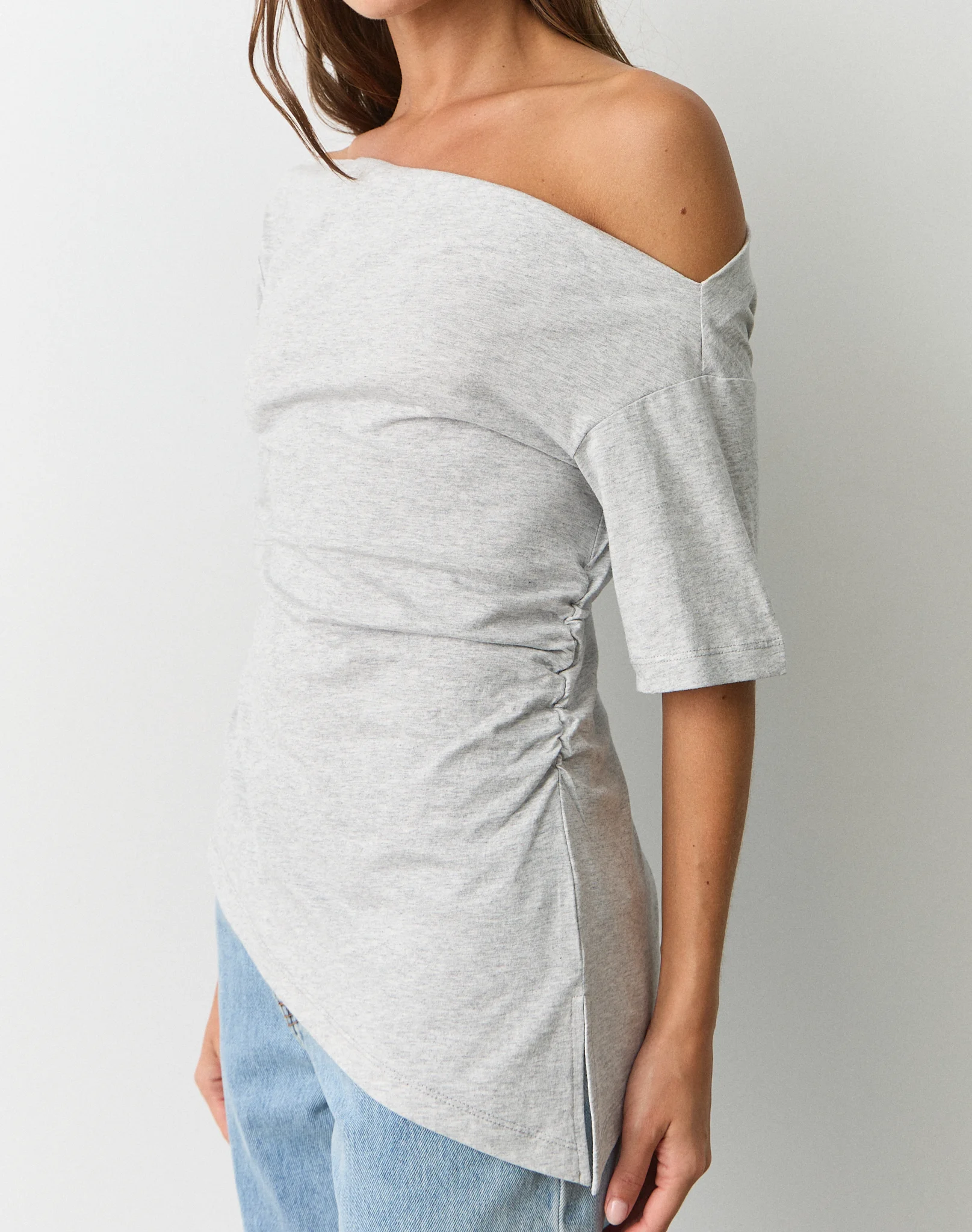 Asymmetrical Off Shoulder Tee Pale Grey Marle 5 Asymmetrical Off Shoulder Tee Pale Grey Marle