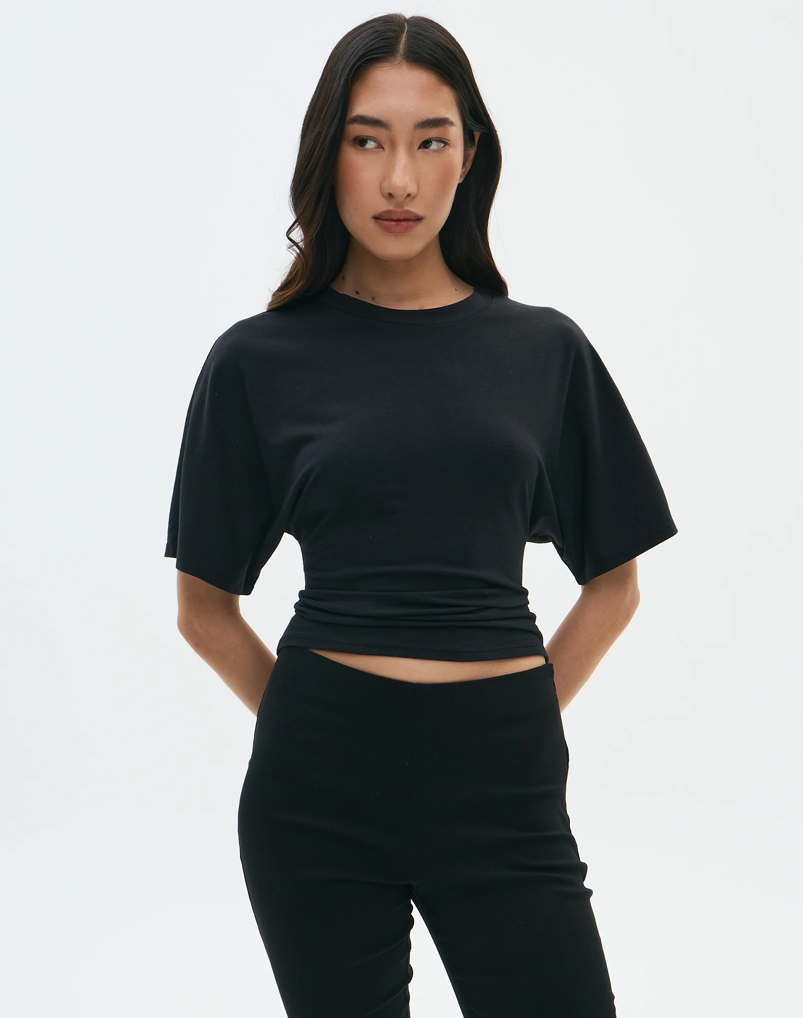 Cinched Shortsleeve Top Black