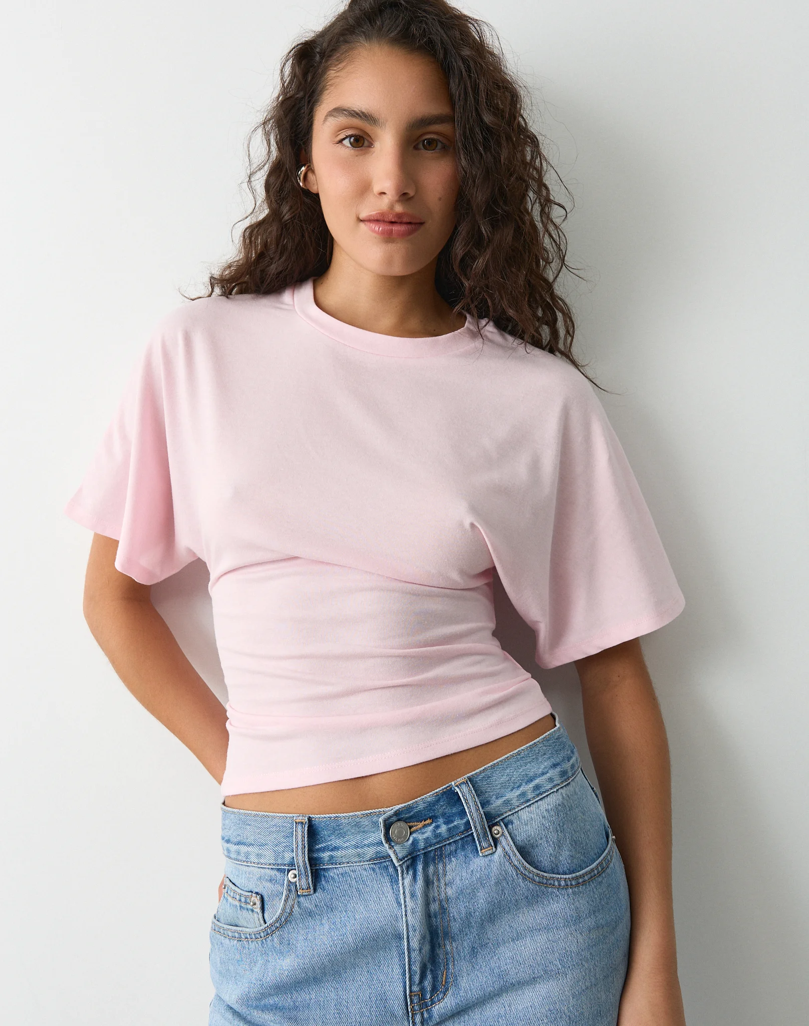 Cinched Shortsleeve Top Romance Rose