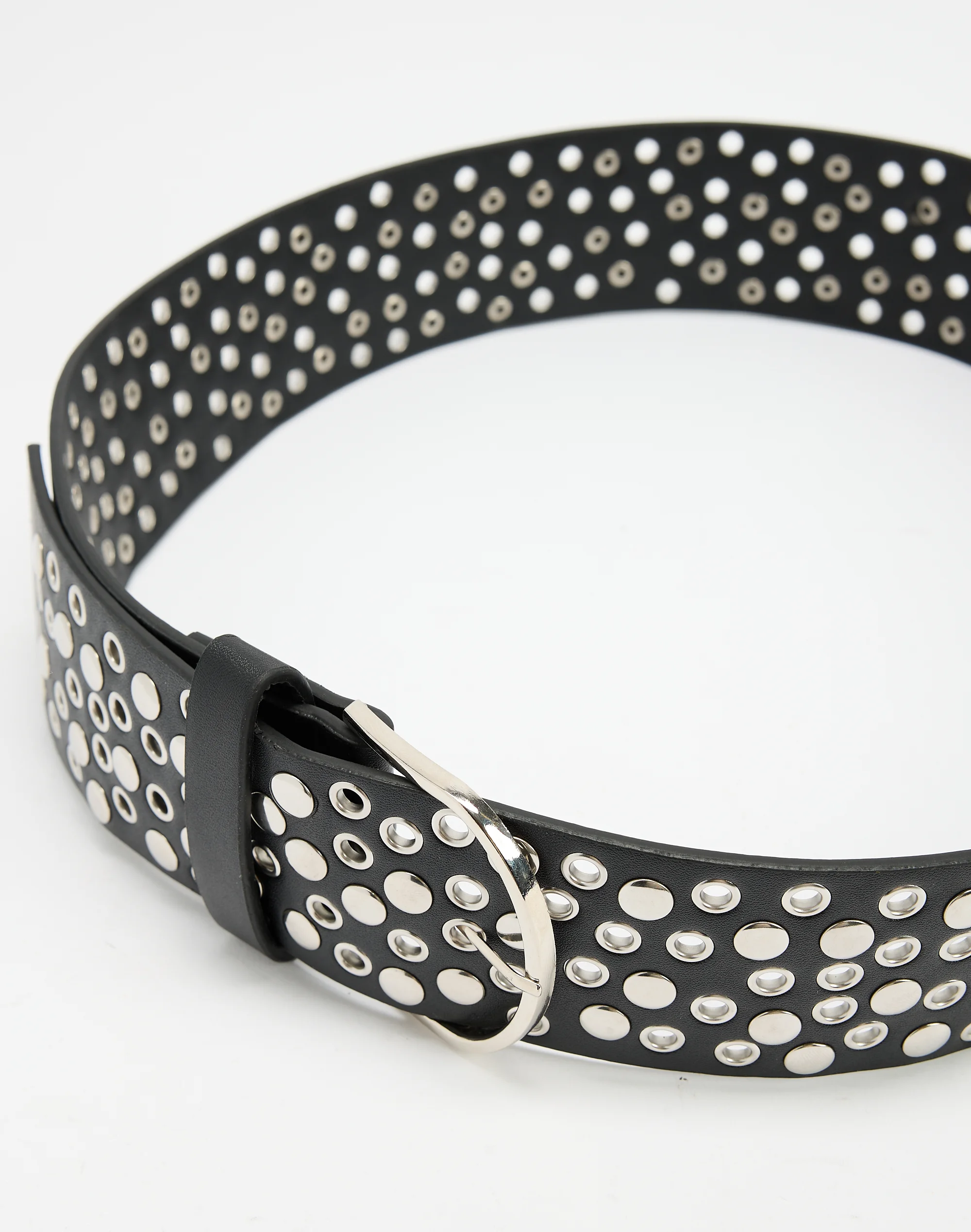 Curved Fit Studded Statement Belt Black X Silver