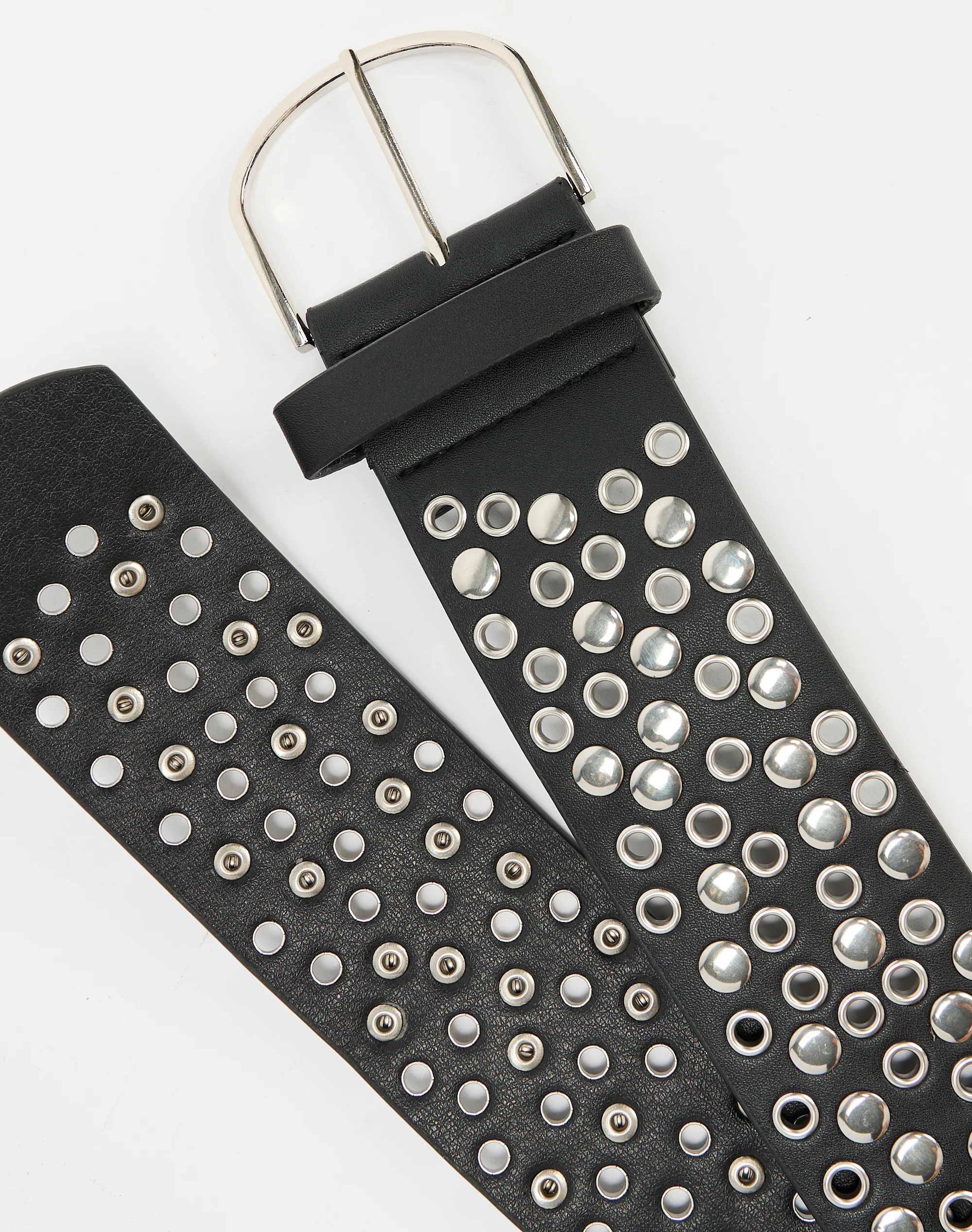 Curved Fit Studded Statement Belt Black X Silver