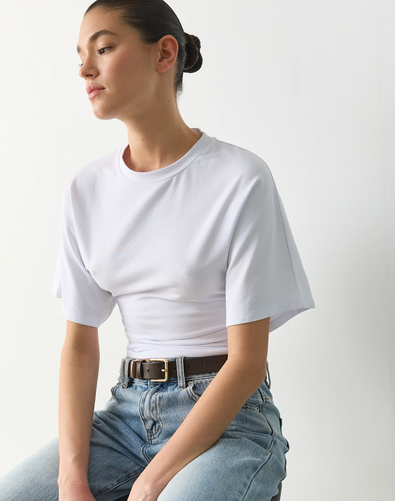 Cinched Shortsleeve Top White