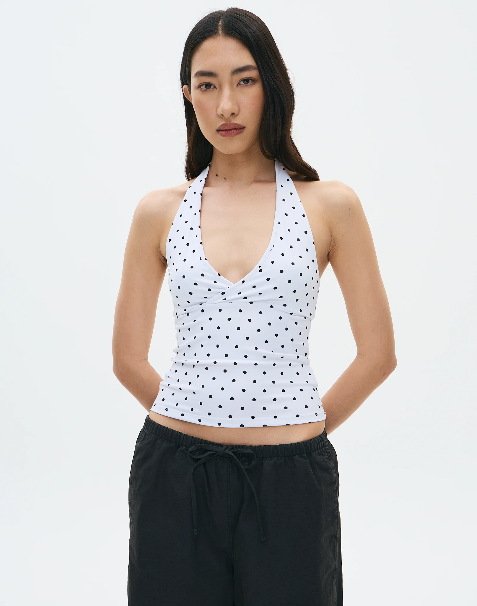 Print Supersoft Halter Neck Top Maria Polka X White