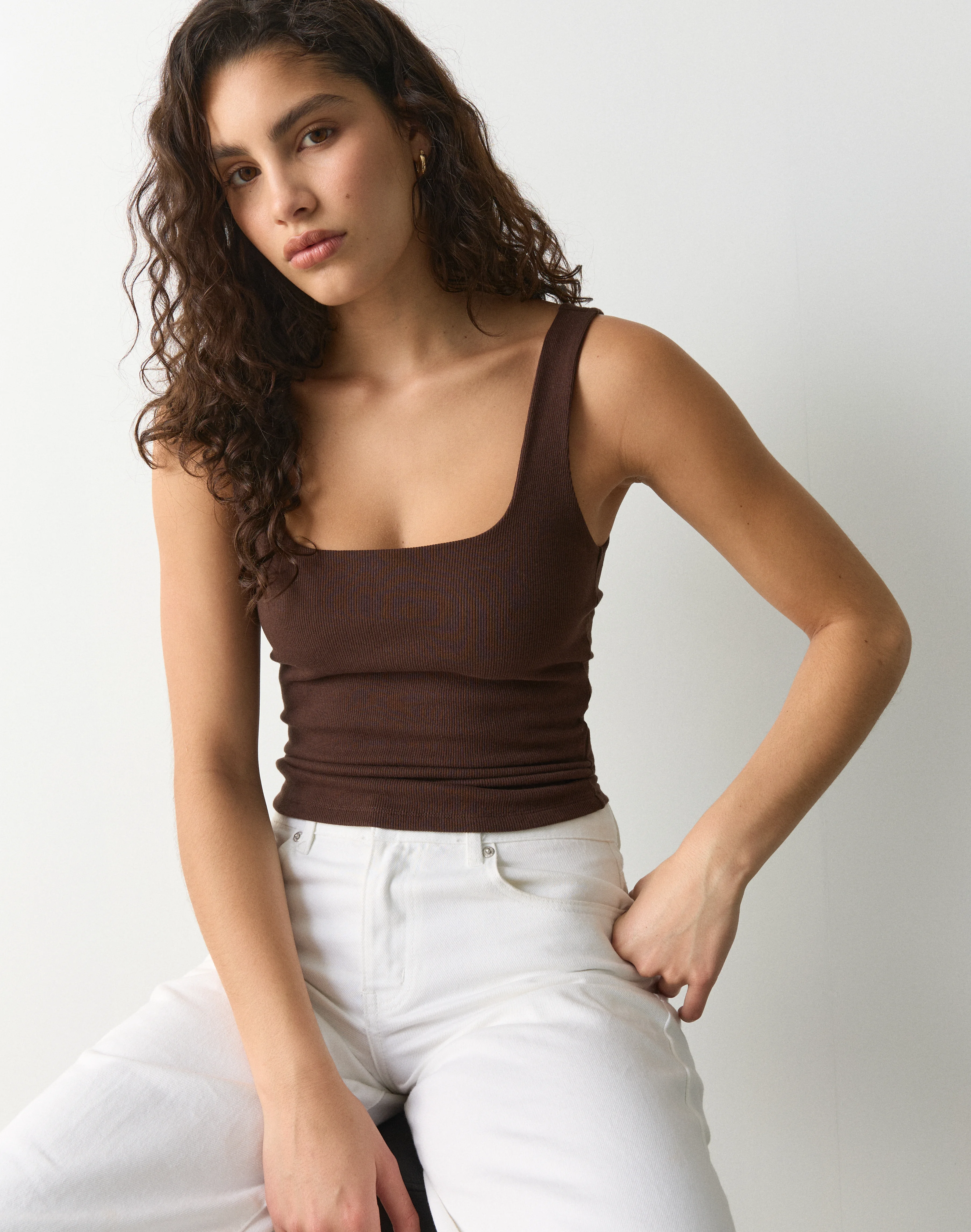 Cotton Rib Square Neck Tank Top Fudge Fantasy