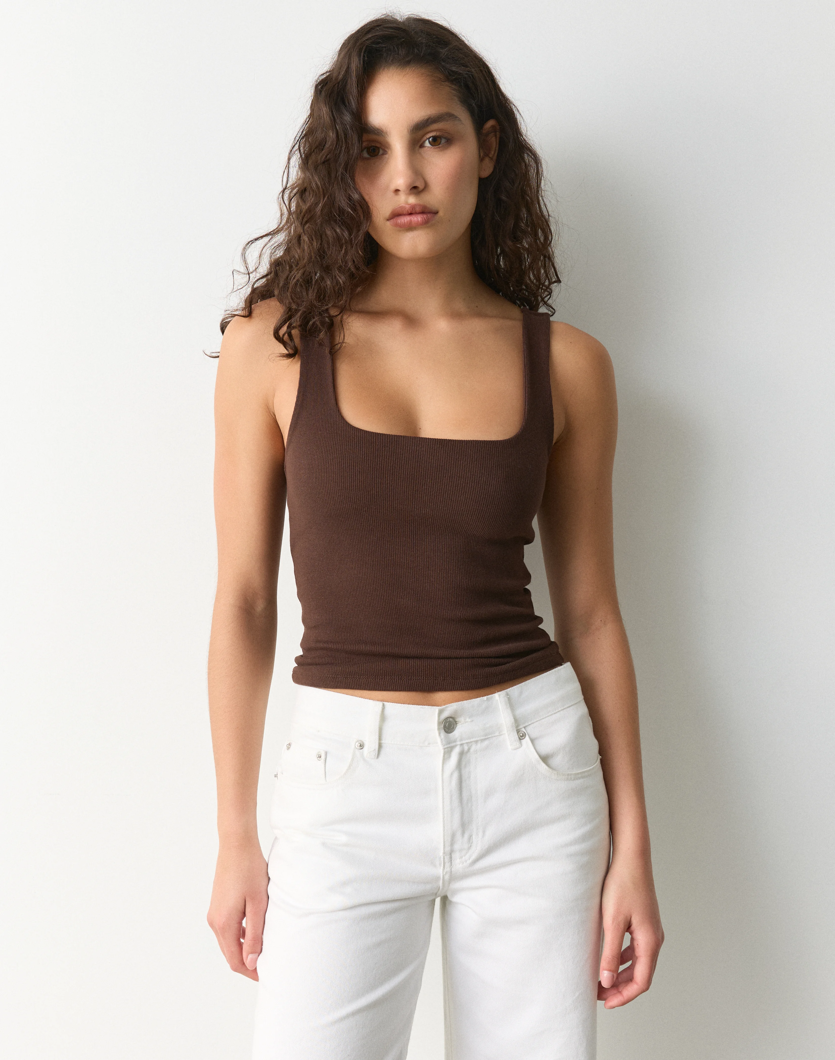 Cotton Rib Square Neck Tank Top Fudge Fantasy