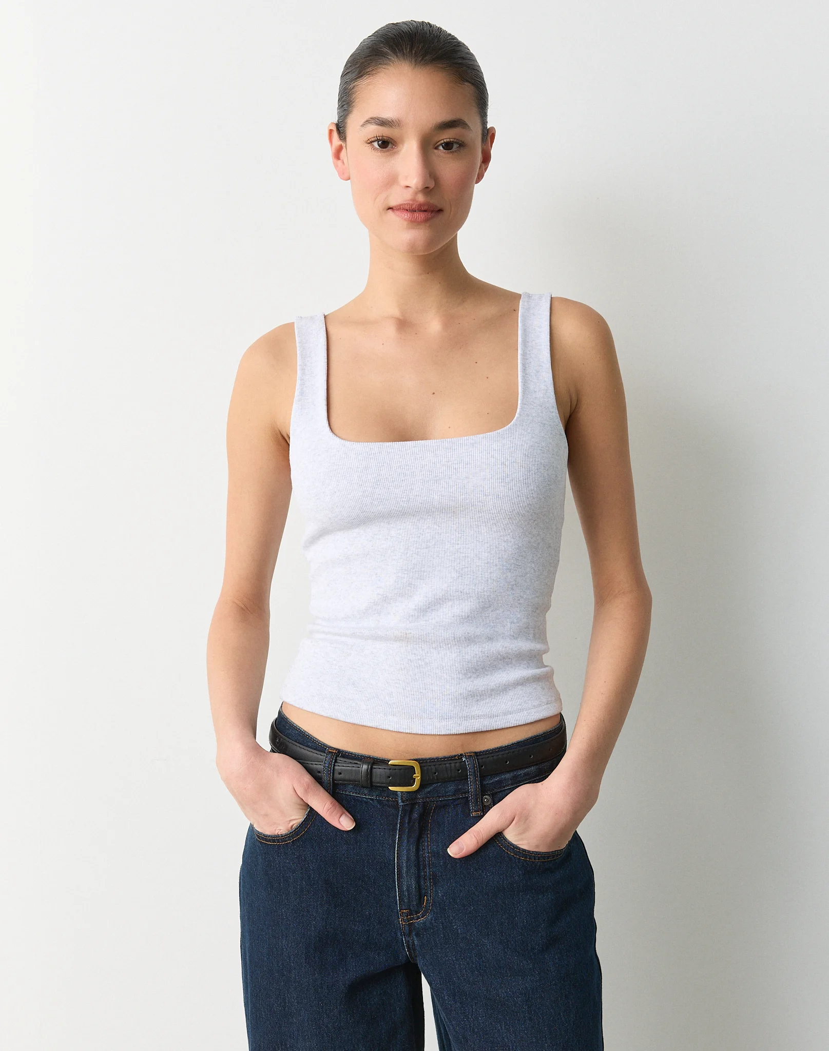 Cotton Rib Square Neck Tank Top Snow Marle