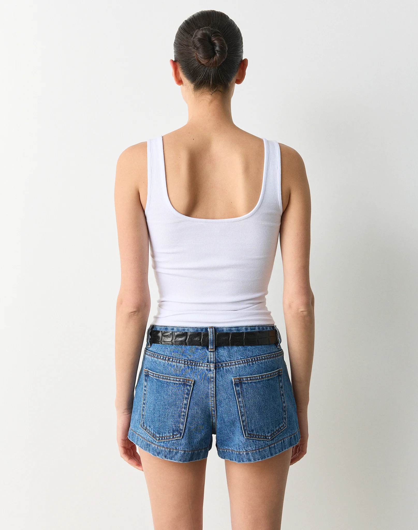 Cotton Rib Square Neck Tank Top White