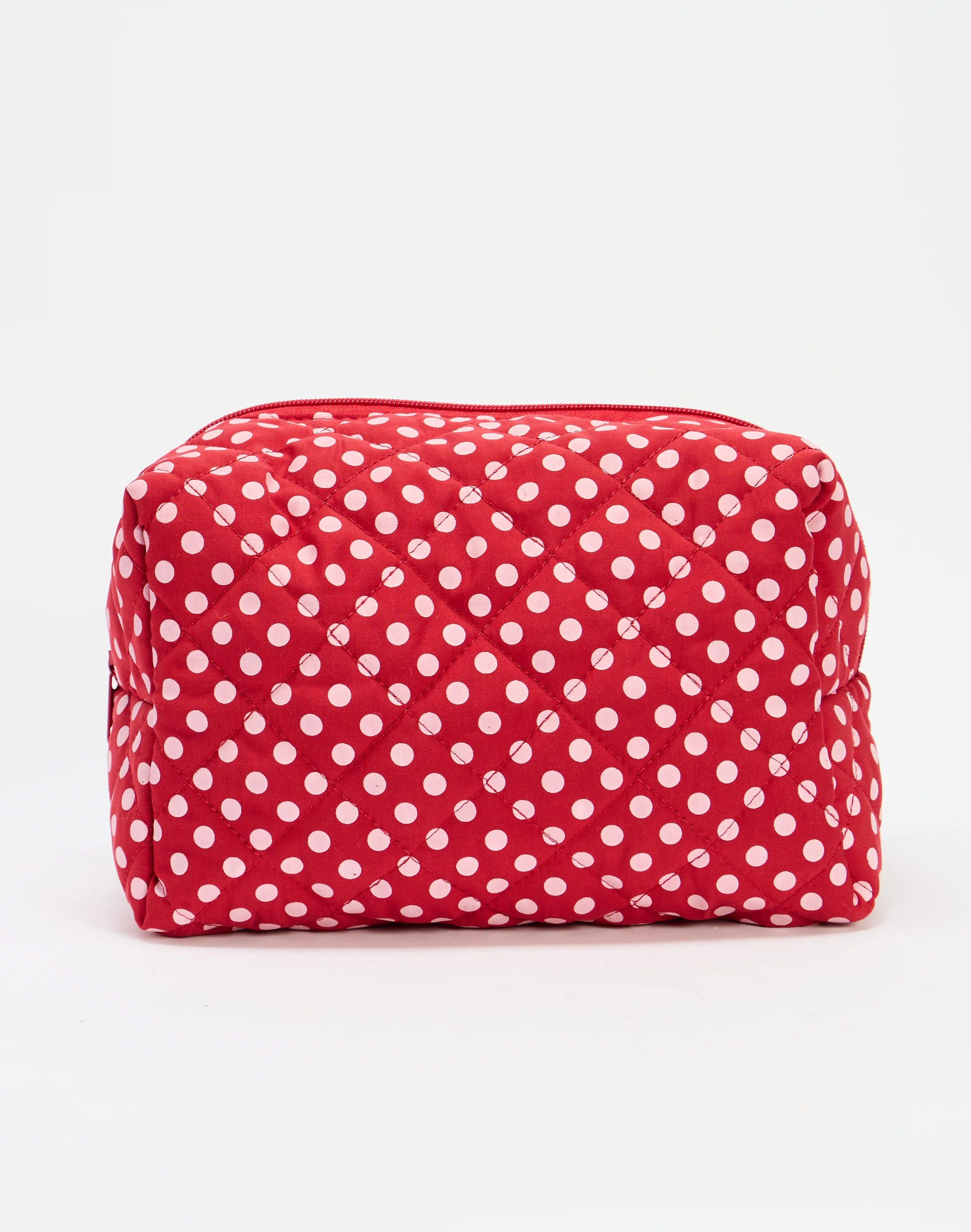 Large Quilted Cosmetic Pouch Cherry X Pink Polka
