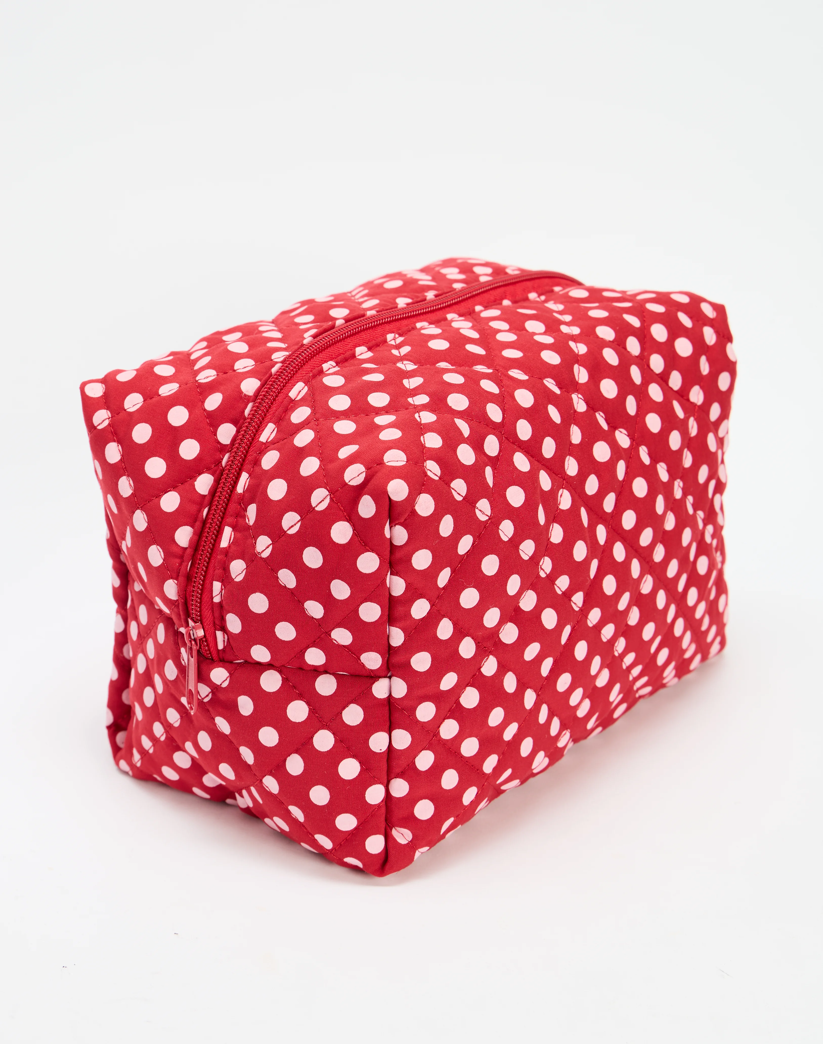 Large Quilted Cosmetic Pouch Cherry X Pink Polka