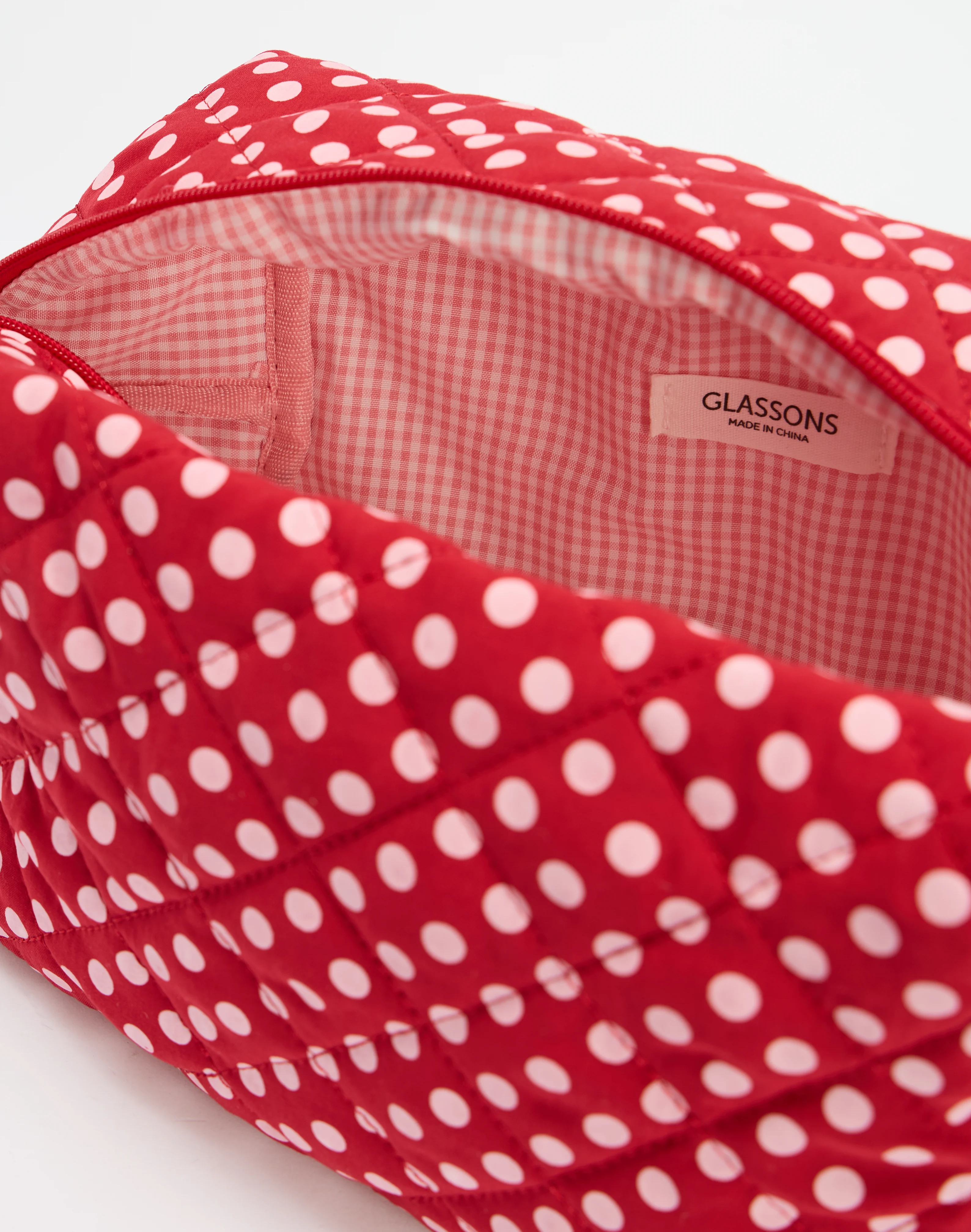 Large Quilted Cosmetic Pouch Cherry X Pink Polka