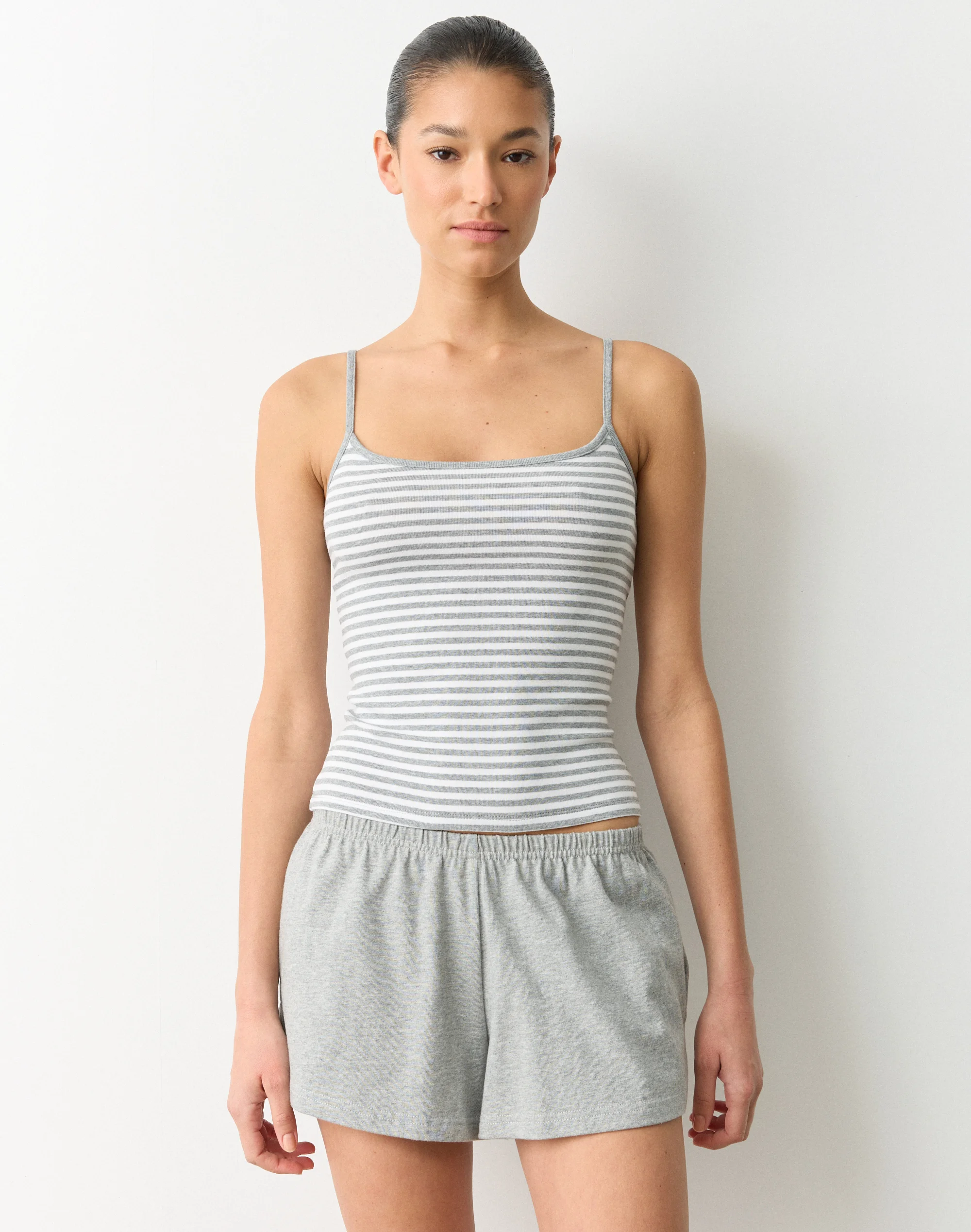 Stripe Thin Strap Cotton Tank Strap Cotton Tank in Grey White Bella Stripe