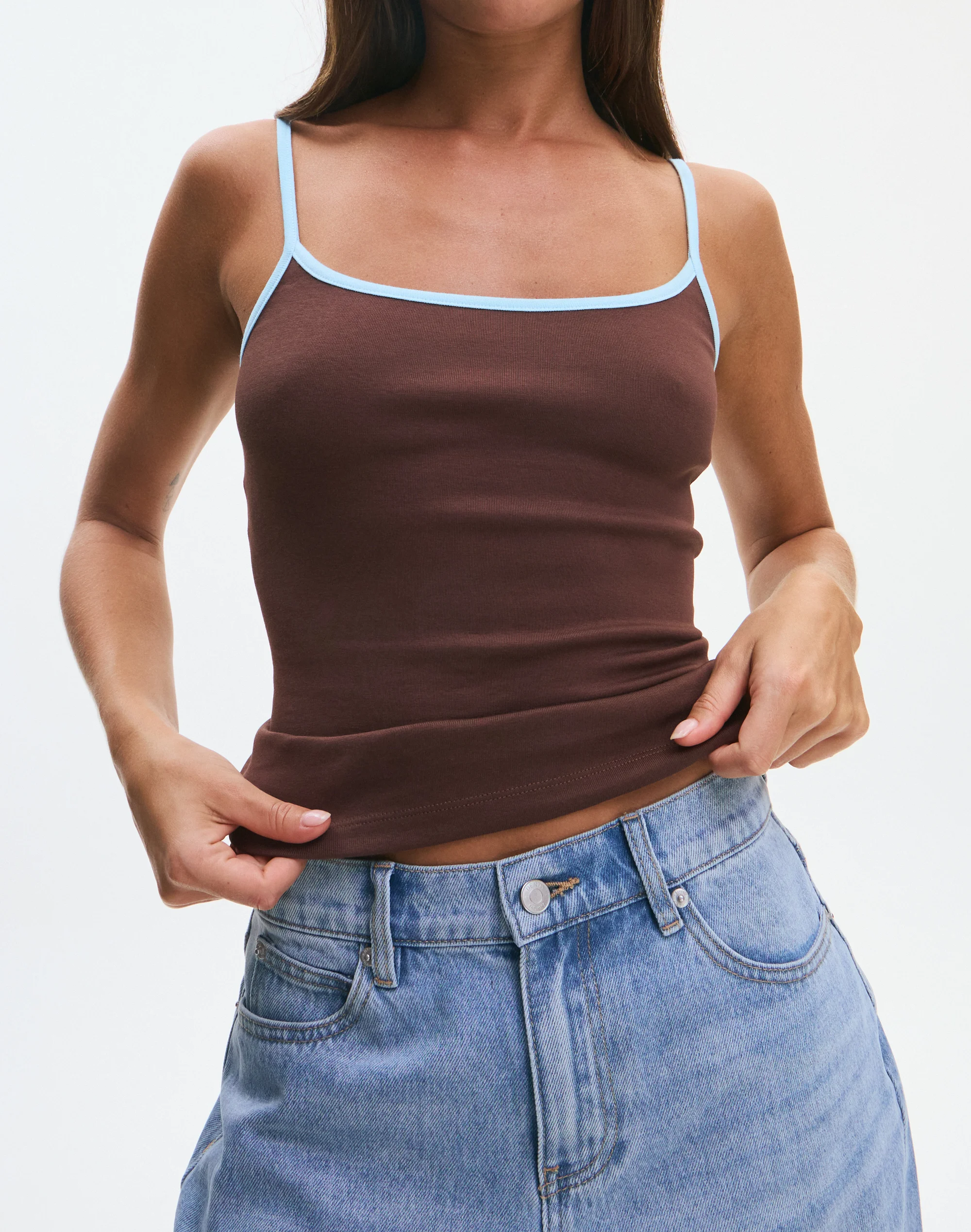Contrast Thin Strap Cotton Tank Strap Cotton Tank in Coco Loco X Sea Foam