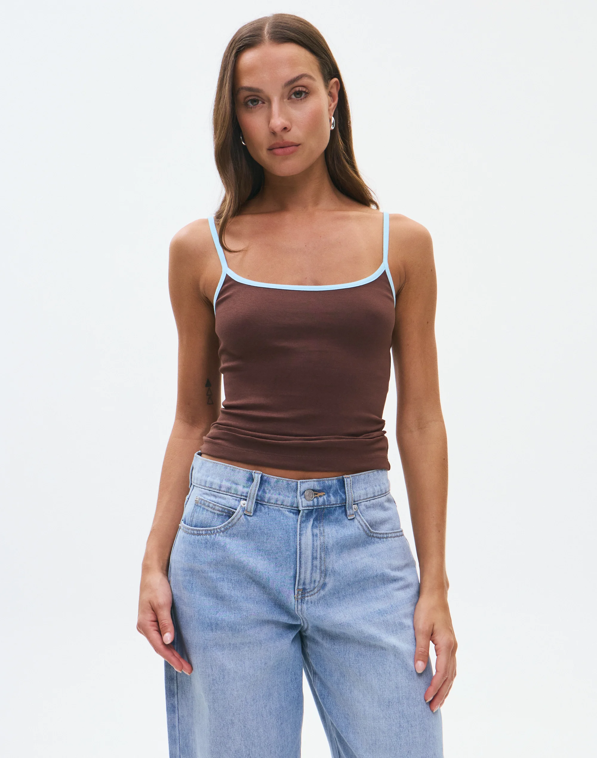 Contrast Thin Strap Cotton Tank Strap Cotton Tank in Coco Loco X Sea Foam