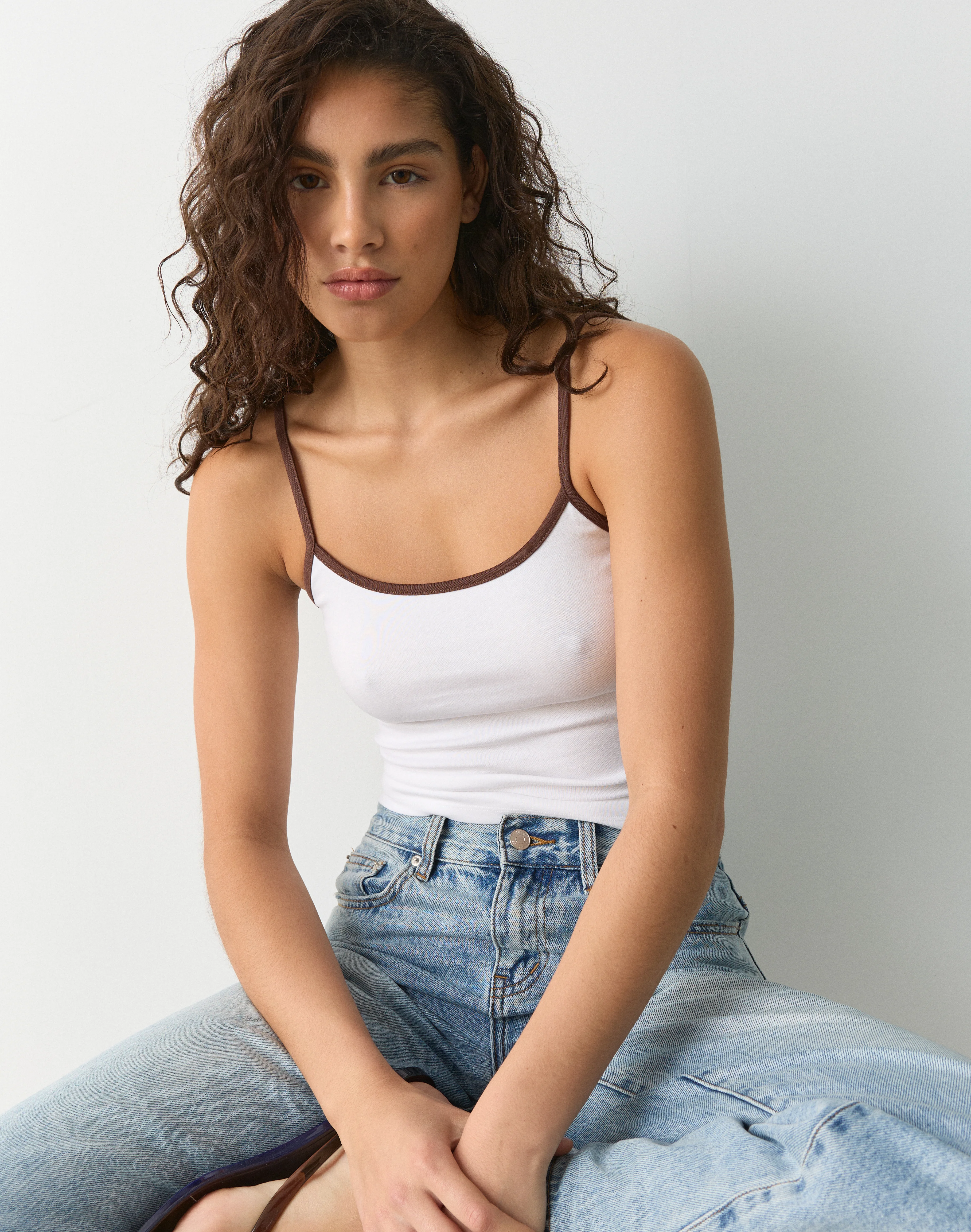 Contrast Thin Strap Cotton Tank Strap Cotton Tank in White X Coco Loco