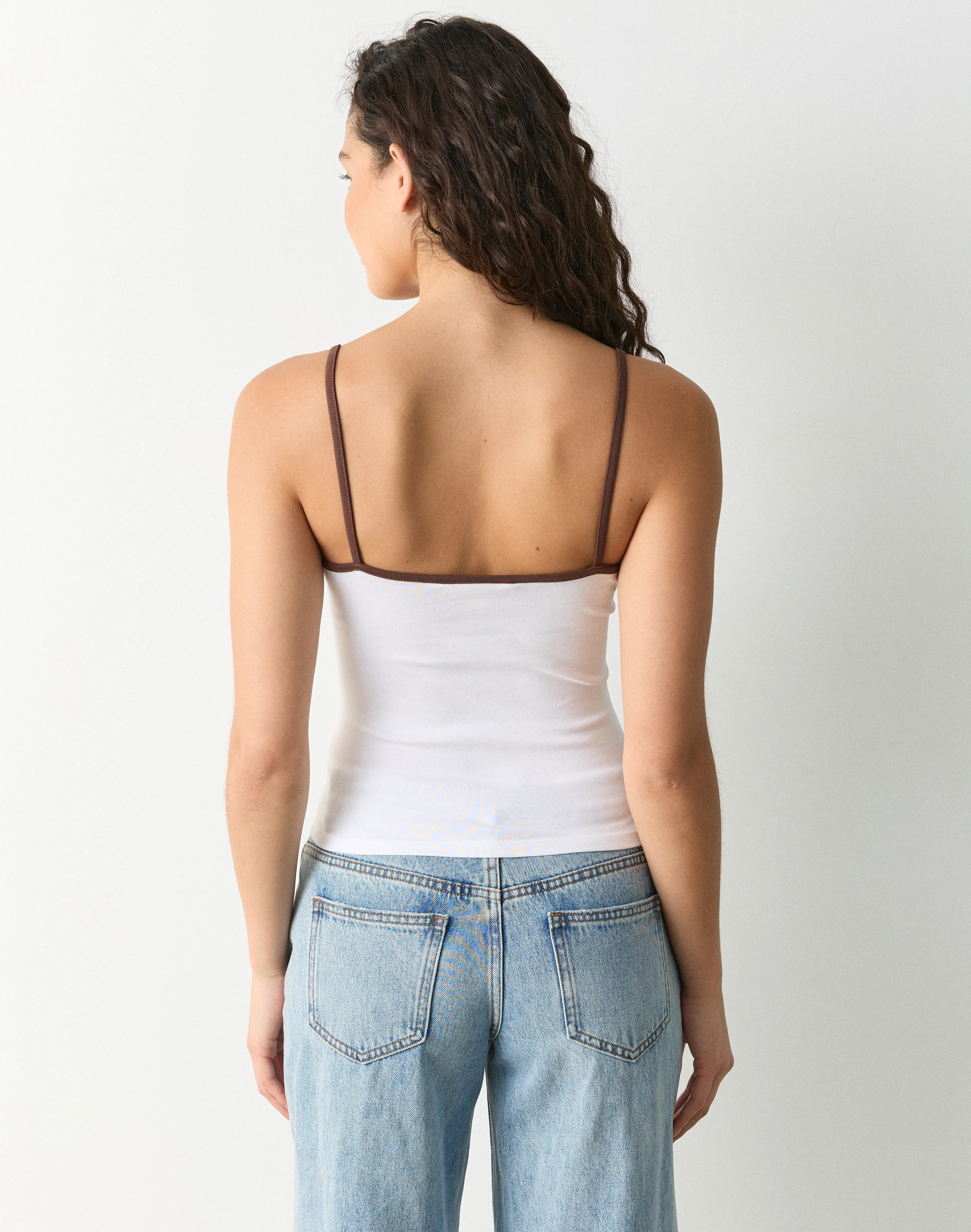 Contrast Thin Strap Cotton Tank Strap Cotton Tank in White X Coco Loco