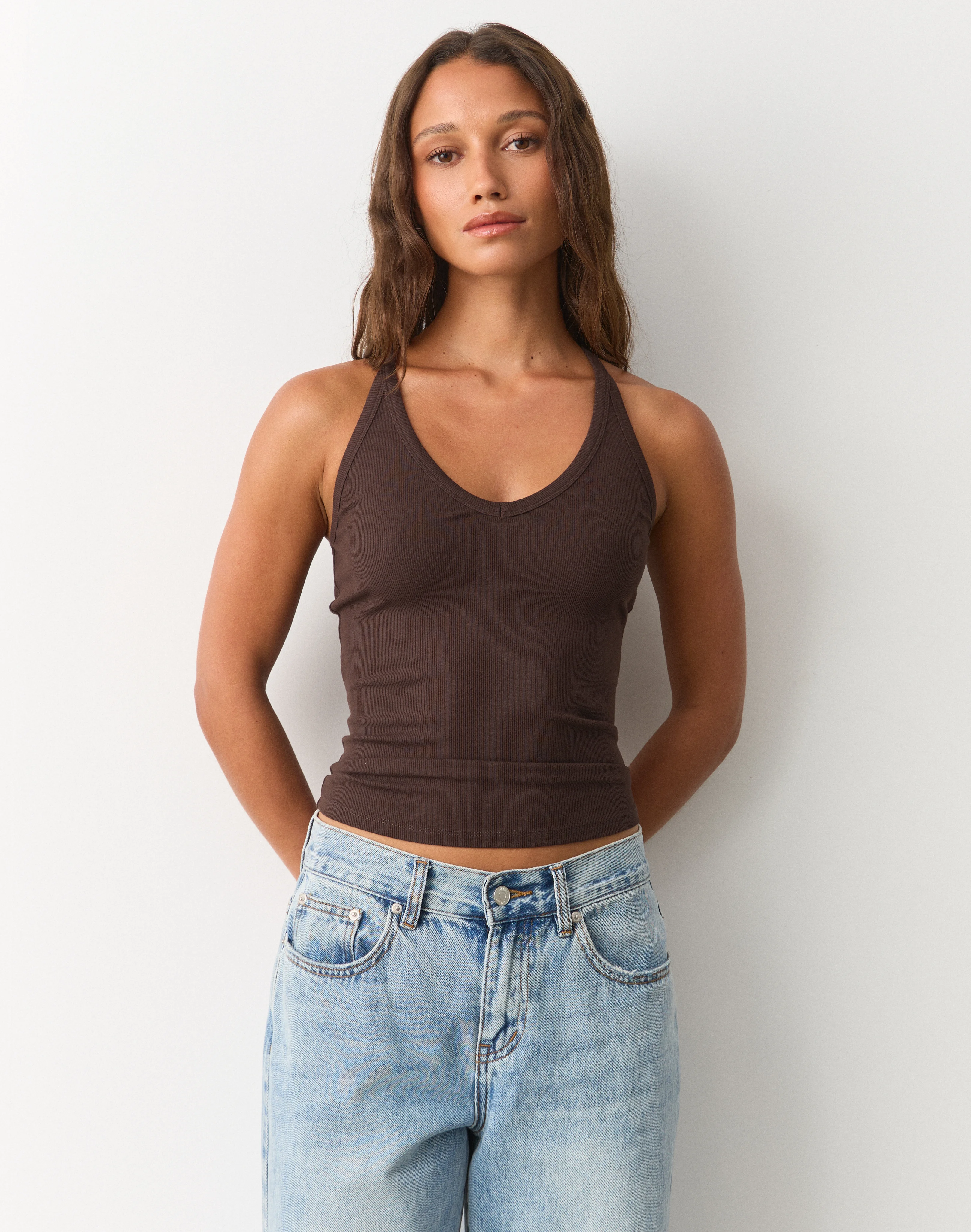 Rib V Neck Tank Espresso Brown 3 Rib V Neck Tank Espresso Brown