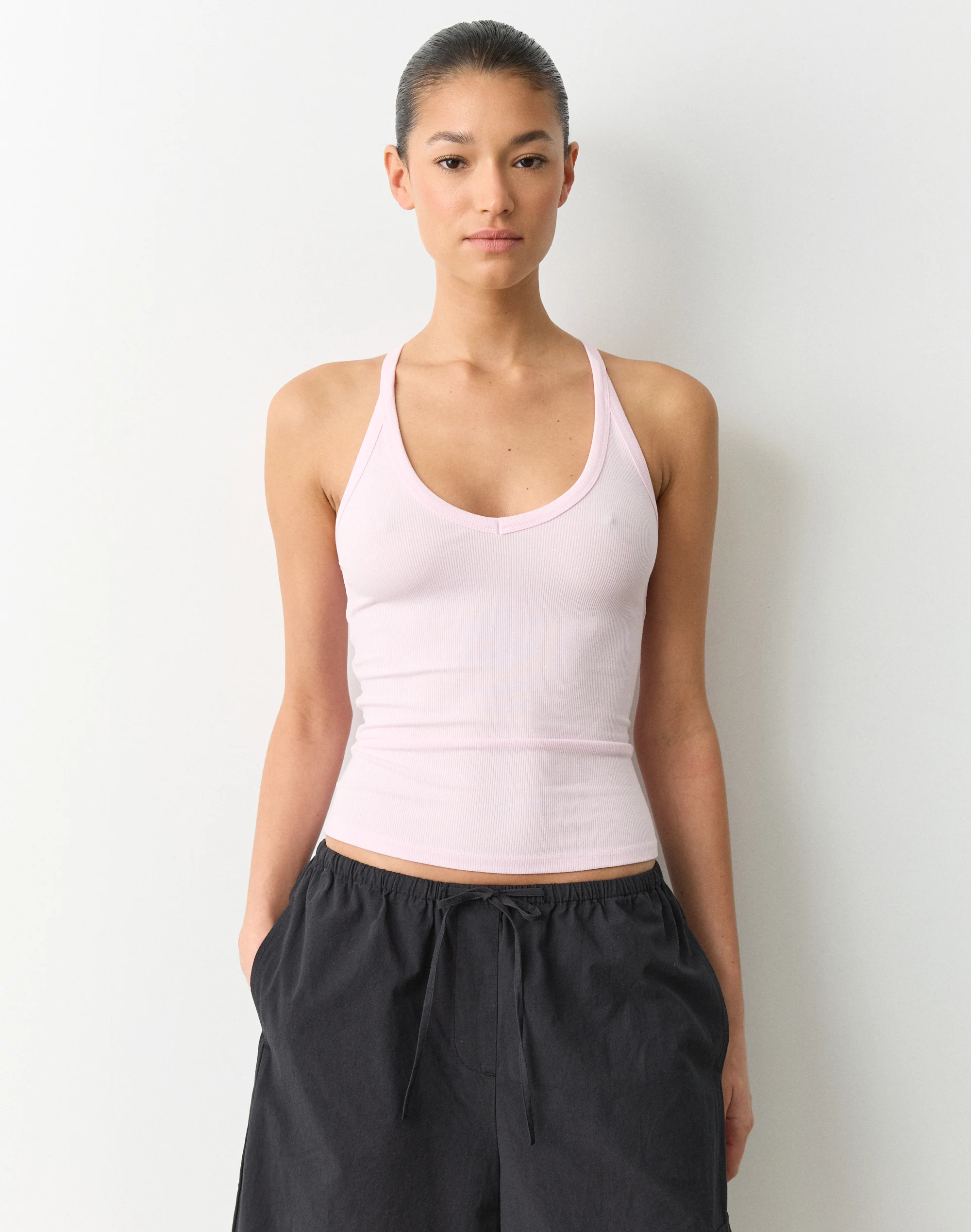 Rib V Neck Tank Romance Rose