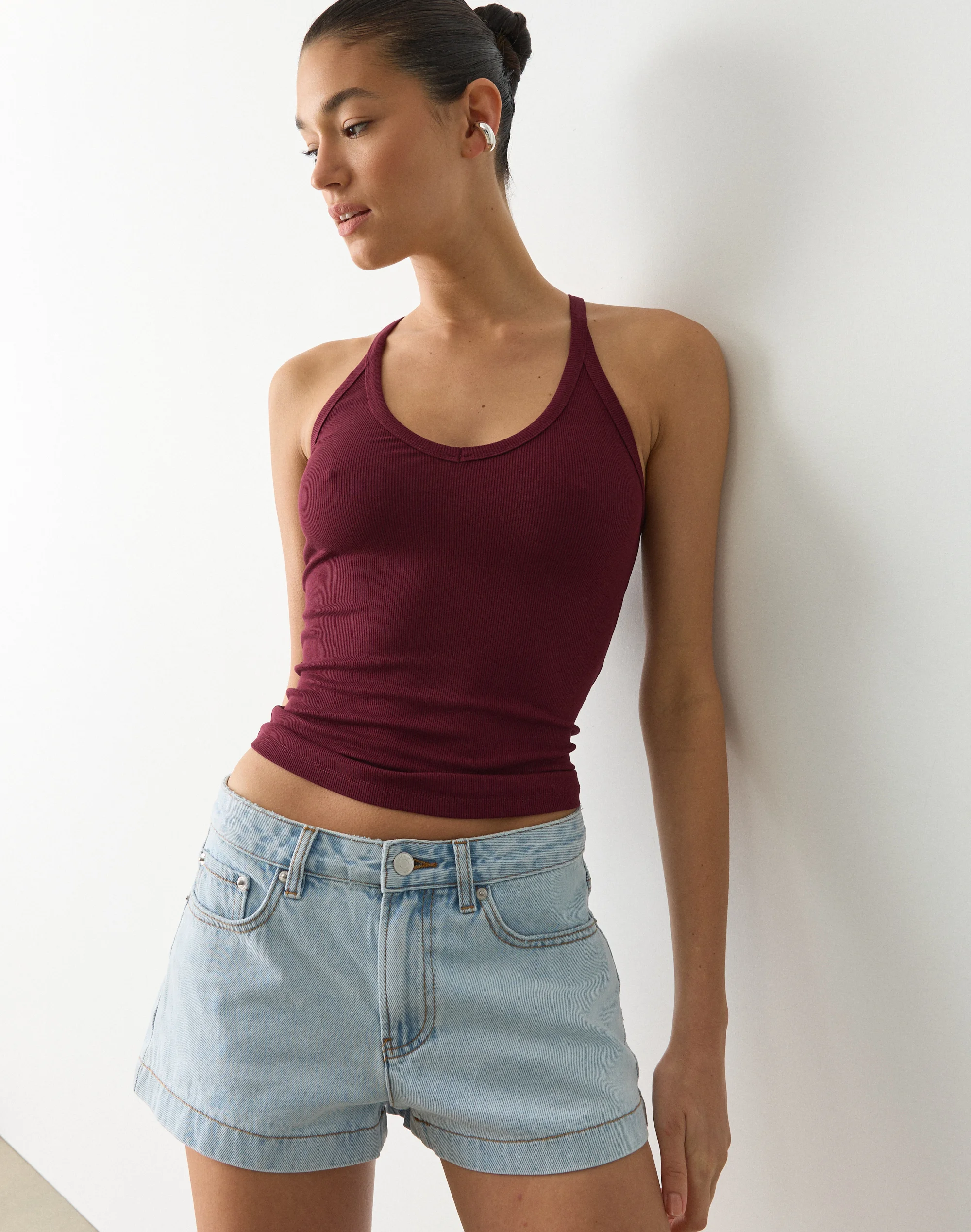 Rib V Neck Tank Sangria Sunset