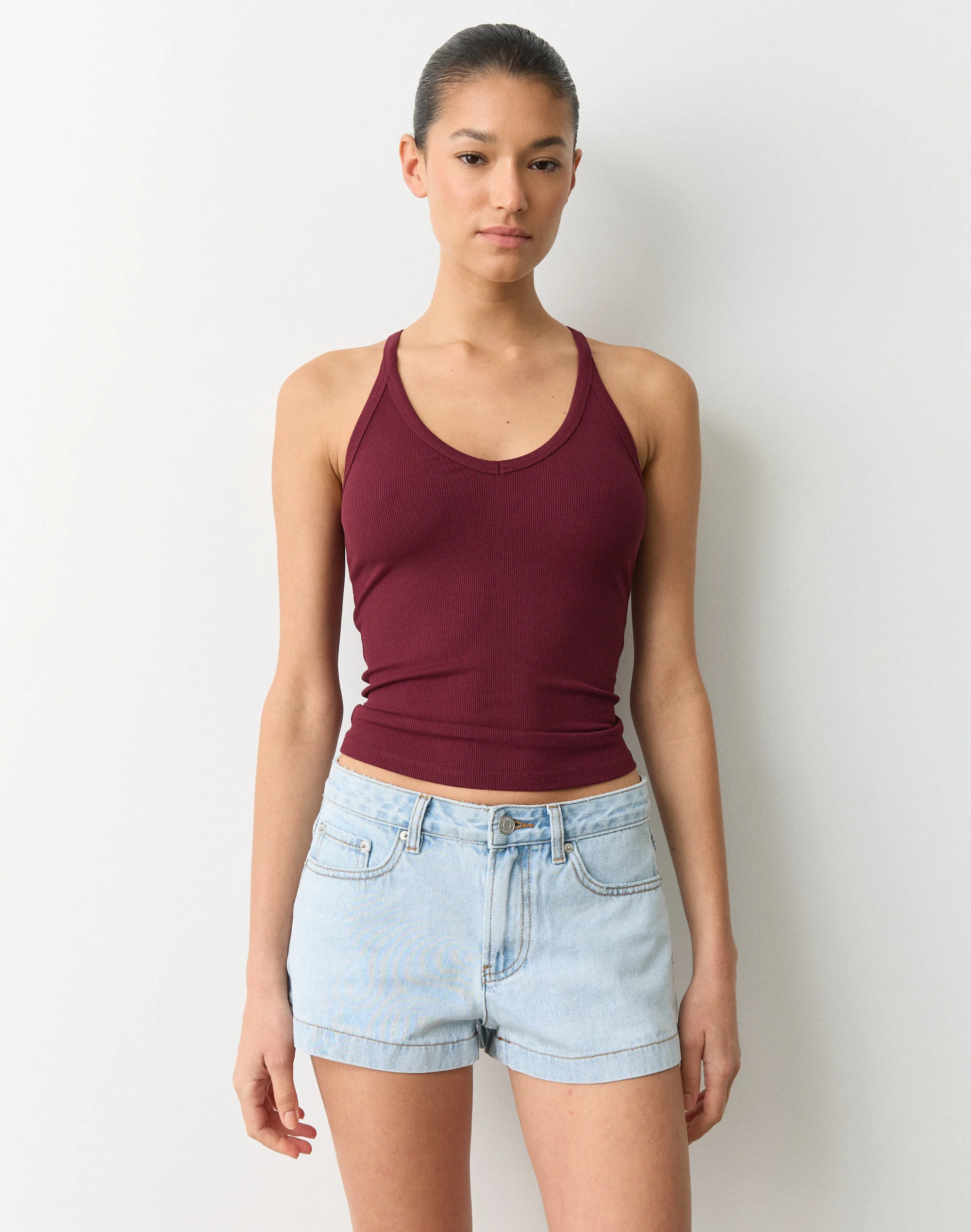 Rib V Neck Tank Sangria Sunset