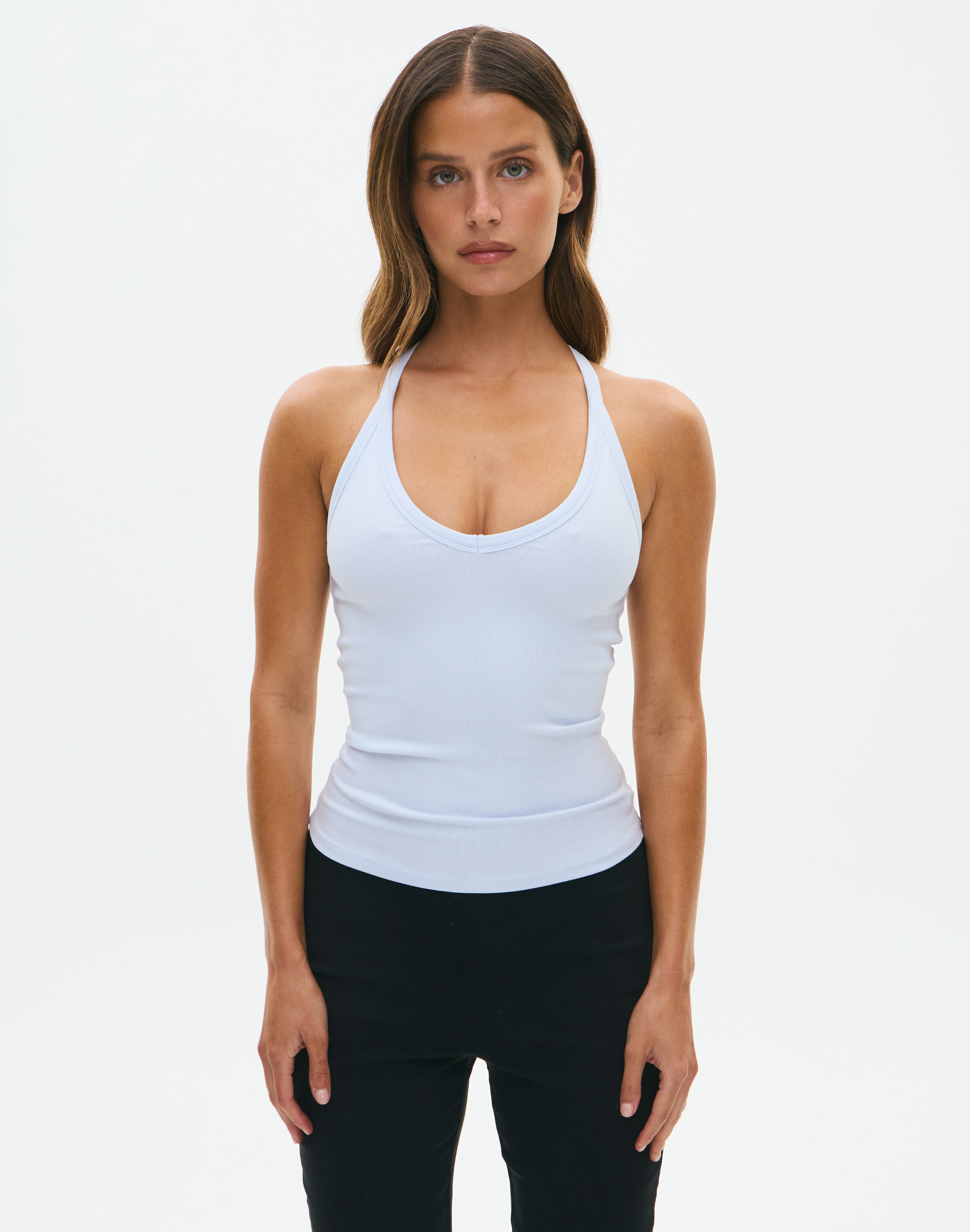 Rib V Neck Tank Western Blue