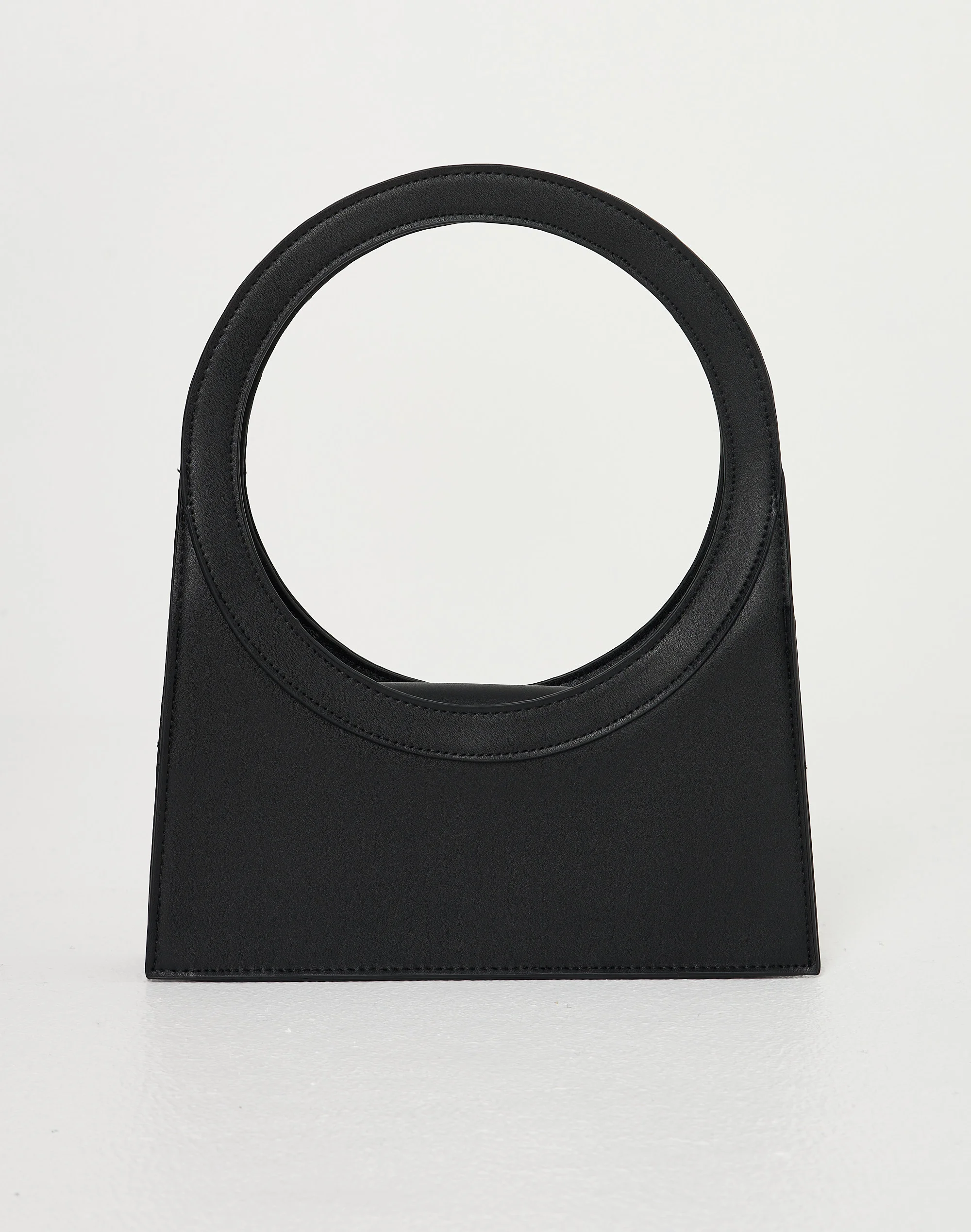 Faux Leather Circle Handle Shoulder Bag Black