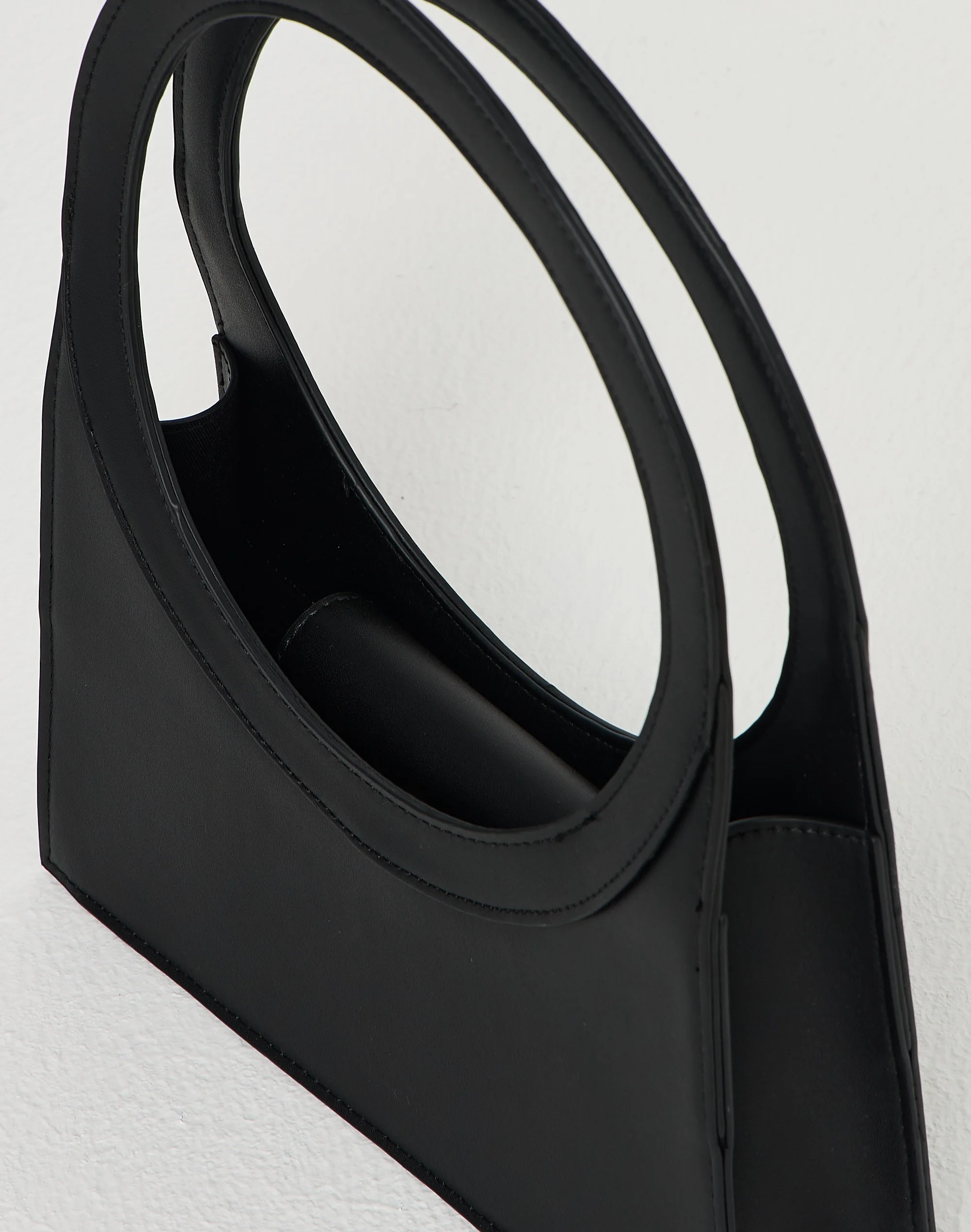 Faux Leather Circle Handle Shoulder Bag Black