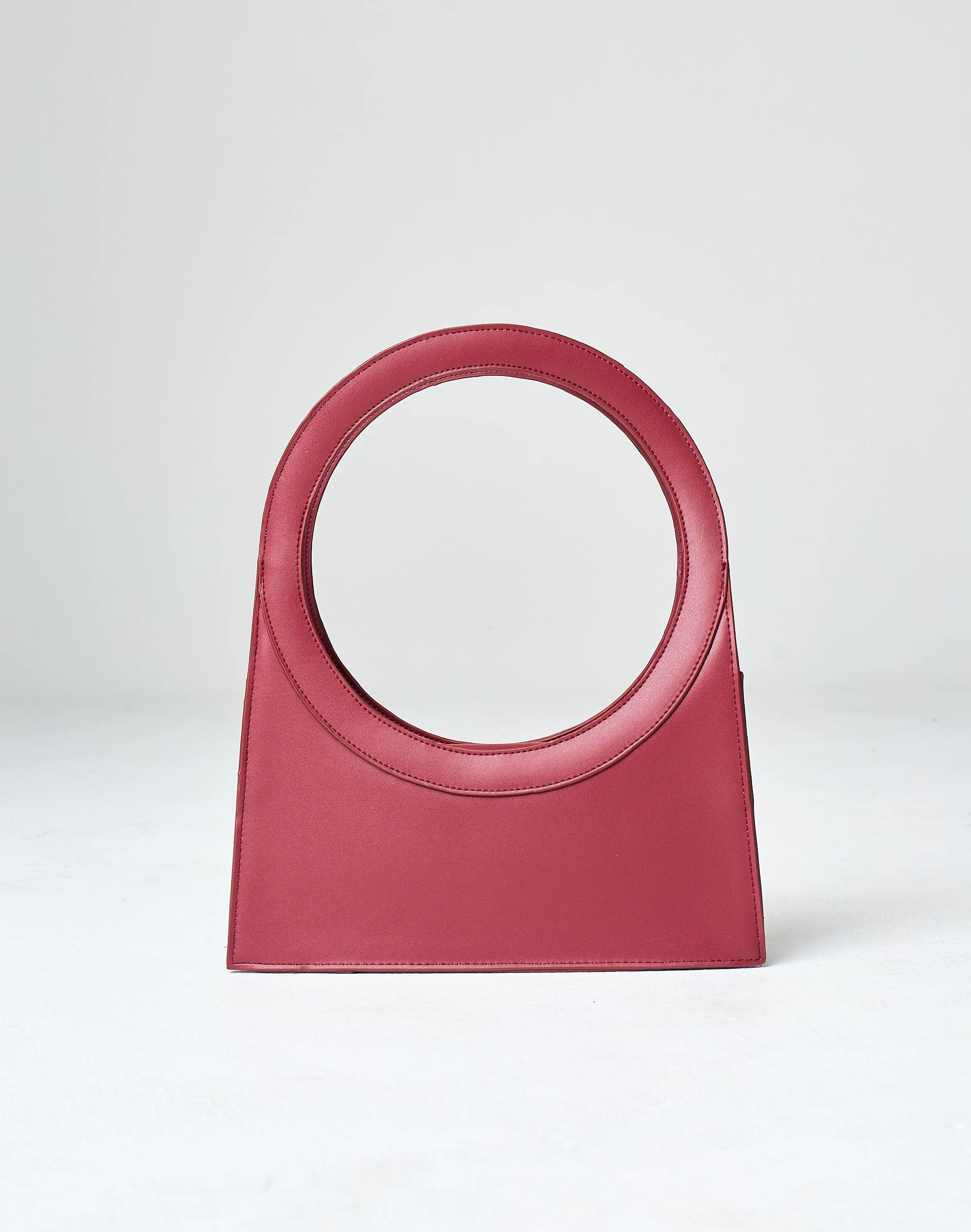 Faux Leather Circle Handle Shoulder Bag Cherry